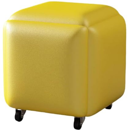 5-in-1 Polsterstuhl-Set mit beweglichen stapelbaren Hockern und Rollen, Leder, für Wohnzimmer und Esszimmer, 48 x 48 x 44 cm, Gelb