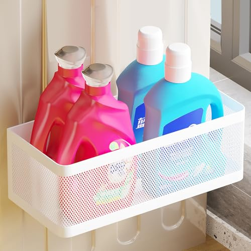 Magnetic Shelf for Washing Machine, Laundry Room Magnetic Organizer for Laundry Room Washing Machine Shelf Magnetic Storage Basket for Refrigerator, Shelves (White, L27cm x W10) | Magnetic Organizer for Laundry, Hanging Basket Storage, Magnetic Fridge Shelves, Spice Rack for Refridgerator, 16.5-lb load