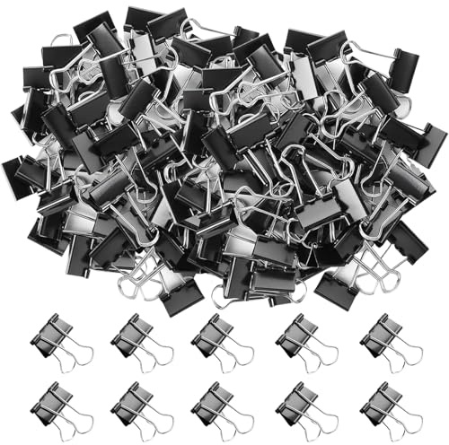 150 Pièces Pince Papier Clips, Pince Document Pinces 15 mm, Double Clip Noir Lourdes Duty Résistantes pour Organisation des Documents au Bureau