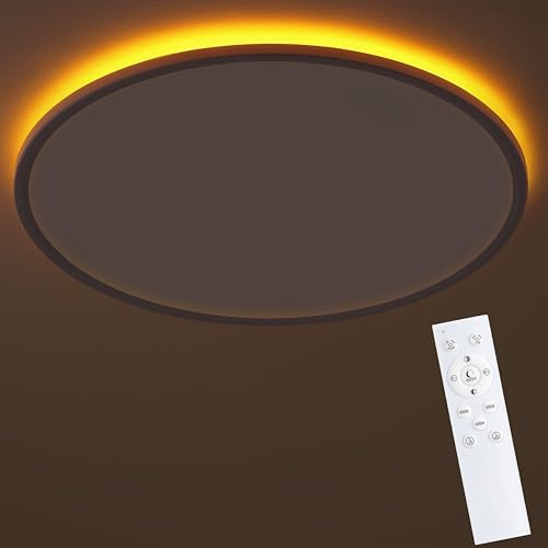 KIWIVIC LED Deckenleuchte Flach Dimmbar Ø59cm 50W mit 1800K Nachtlicht | Dimmbare 3000K-6500K Deckenlampe Rund mit Fernbedienung für Wohnzimmer Schlafzimmer Kinderzimmer Büro, Weiss