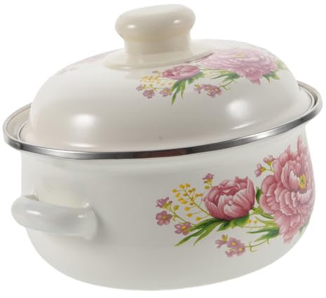 VINTORKY Thickened Enamel Flat Bottom Stockpot Handles, Patterned Household Soup and Cooking Pot for Gas and Induction Cookers, Sturdy Stew Pot Suitable for Home Kitchen
