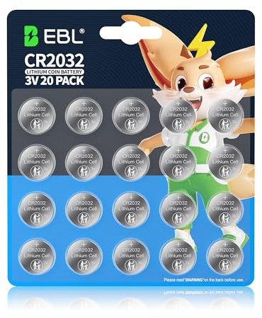 EBL CR2032 Lithium 3v Coin Battery - CR2032 Batteries 20 Pack, Child-Safe Packaging, Long-Lasting Power, Premium CR2032 Button Cell Batteries for Car Key Fobs, Watches, Scales, AirTag