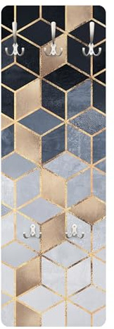 Wandgarderobe inkl. 5 Haken Kunst platzsparendes Design - Made in Germany - Geometrisch Aquarell Flurgarderobe gold schmal Garderobenpaneel 3340