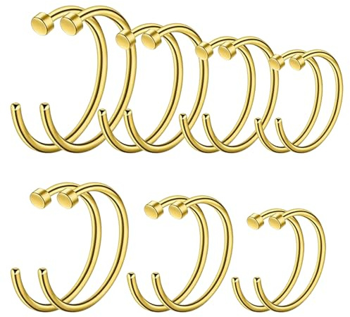 deegbbyi 14 Piezas Piercing Nariz Falso, Anillo de Labio de Acero Inoxidable, Falso Anillo de Nariz, Labial Timbre, Timbre de Tabique, para Hombres Mujeres Joya Perforada (Oro)