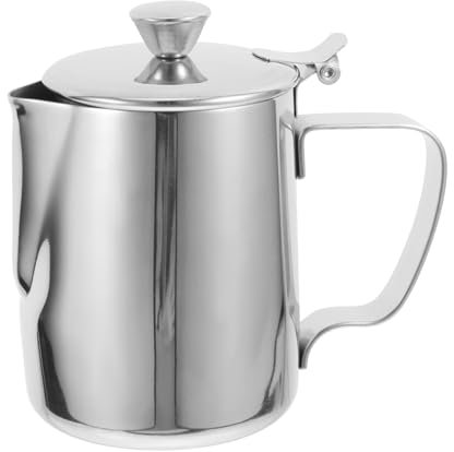 Uonlytech Bricco Per Schiumare Latte in Acciaio Inox Con Coperchio Beccuccio Di Precisione Design Portatile Con Manico Per Caffè e Latte Art