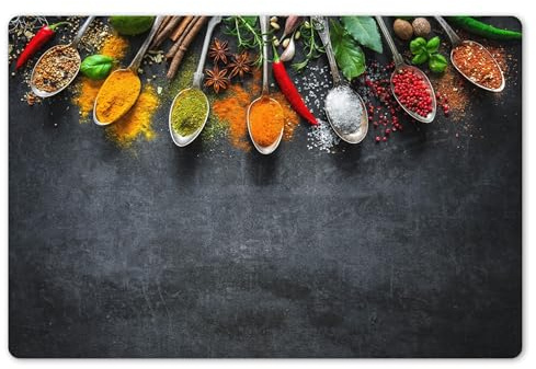 KitchenYeah© Set de 6 Manteles Individuales PVC 45x30 cm Salvamanteles Plástico Tapete para Mesa Comedor Moderno y Lavable Placemat Hormigón - Hierbas - Cucharas