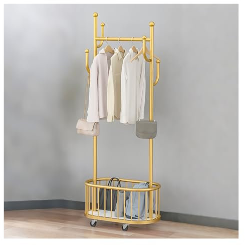 ZzERTE Kleiderständer Auf Rollen, Kleiderschrank Offen, Garderobenständer, Freistehender Kleiderbügel, Mobil Kleiderwagen Wäscheständer Für Schlafzimmer Wohnzimmer(Gold,80cm/31.5in)