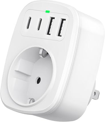 Adaptateur Japon France, Adaptateur de Prise Japon avec 2 USB C et 2 USB A, Adaptateur de Voyage 5 en 1 pour Prise Type A pour Japon, USA, Thaïlande, Chine, Canada