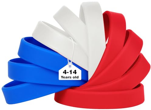 LVNRIDS 50 pezzi Braccialetti in Silicone Blu/rosso/bianco, 18 cm Riutilizzabile Braccialetti Elastici in Gomma per Bambini, Bracciale Colorati per Feste, Eventi, Festival Musicali,Sport