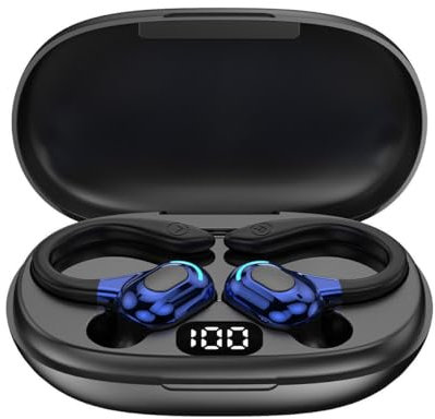 Écouteurs intra-auriculaires sans fil 5.2 avec design crochet auriculaire, réduction profonde du bruit, son surround haute définition, faible latence, fonctionnement à un seul bouton, IPX4, résistant