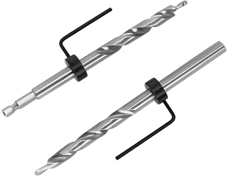 Foret trou de poche 9,5 mm – lot de 2 forets étagés HSS affûtés avec tige ronde et hexagonale 1/4, avec bague de profondeur et clé, pour assemblage bois, menuiserie et bricolage