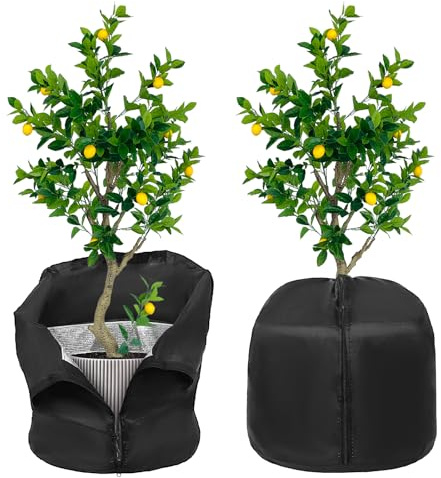 Gucass Thermo Topfschutz Pflanzen Winter 42 x 48cm, 2 Stück Kübel Winterschutz für Kübelpflanzen, mit Frostschützender Aluminiumfolie Pflanzenschutz Winter Kübel, Winterabdeckung Pflanzen, Schwarz