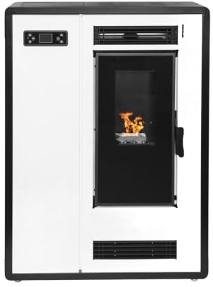 EIDER BIOMASA Estufa Pellets Canalizada PASILLO 8 PLUS – 7,98 kW – Fondo 24 cm – Slim – Hasta 185 m³ – Canalizable – Tolva 13 kg – Programable – Clase A+