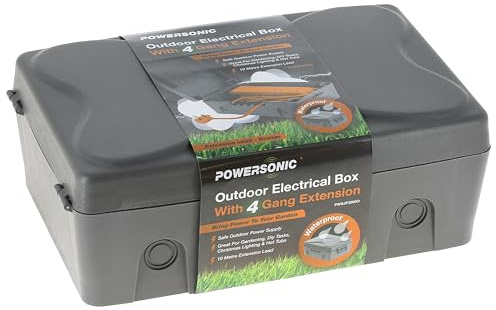 Powersonic Weatherproof Outdoor Electric Box 4 Gang 10 Metre Orange Extension Lead IP54