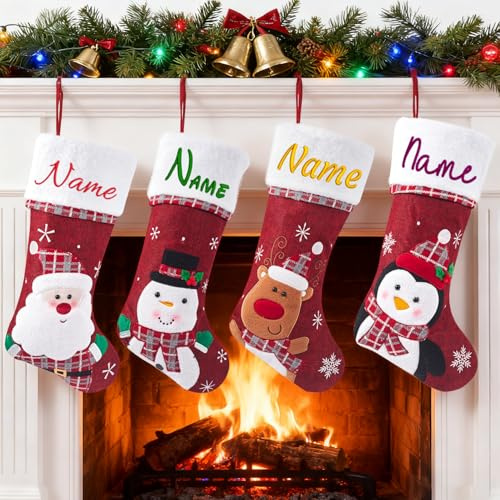 2 Pcs Calcetines Navidad Personalizados Bordado Nombre – Gran CalcetíN de Navidad 48 cm, DecoracióN Festiva y Regalo Familiar, Adornos NavideñOs para Chimenea, Ideales para el Hogar o Fiestas. (2 Pcs)