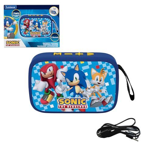 Lexibook, Sonic Enceinte Bluetooth, BT018SNLXB | Sans fil, stéréo TWS, USB-C, carte SD/TF, Batterie rechargeable, micro intégré, Bleu