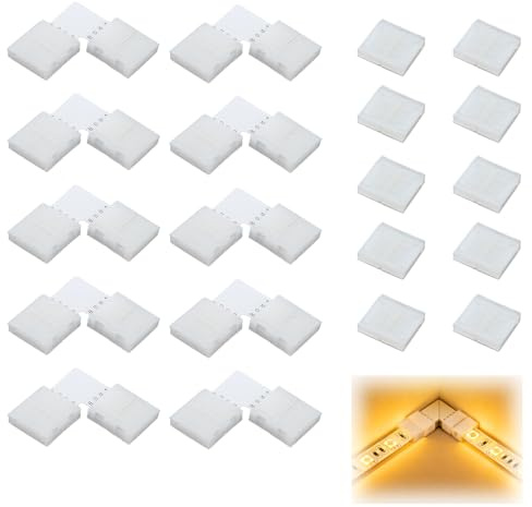 xruc 20 Piezas Conector de Tira LED 4 Pines 10mm para RGB 5050 10 Conectores Sin Espacios 10 Conectores Luces en Forma de L, 10mm 4 Pines Empalme Tira LED Sin Soldadura Impermeables