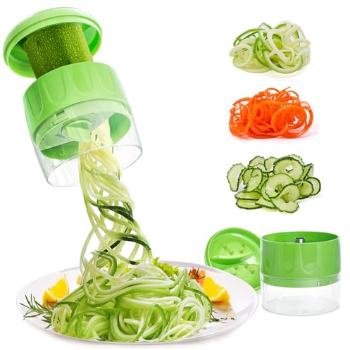 3 en 1 Coupe-légumes en spirale, mandoline réglable en spirale pour courgettes, nouilles, carottes, concombre (vert)
