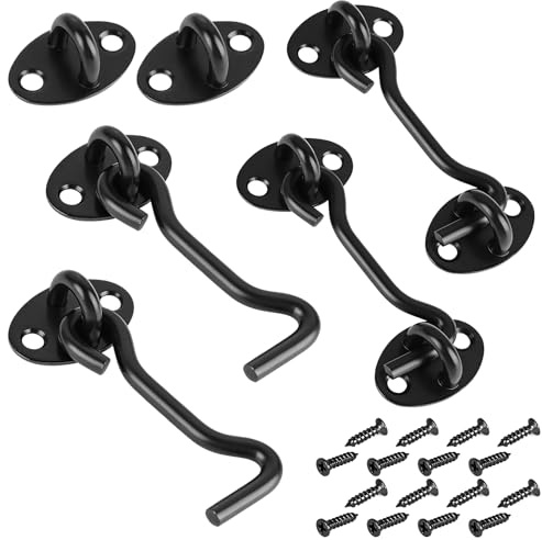 Yaunming Lot de 4 crochets tempête de 8,3 cm - En acier inoxydable avec trous - Design résistant à la rouille et à la résistance - Avec 16 vis - Pour garages, granges, portes et fenêtres - Noir