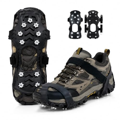 1Pair Grödel Steigeisen für Bergschuhe mit 11 Edelstahl Zähnen, Steigeisen für Wanderschuhe als Schuhspikes zum Überziehen, Spikes für Schuhe Winter gegen Glatteis, Eiskrallen für Schuhe Schnee