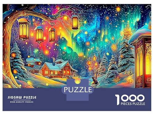 Nuit dans la forêt enchantée Puzzle Classique Lumières de Noël dans Un Village 1000 Pièces De Puzzle Papier Épais pour Adolescents Facile À Assembler Loisir Créatif Nouveau Modèle 52x38cm/1000pcs