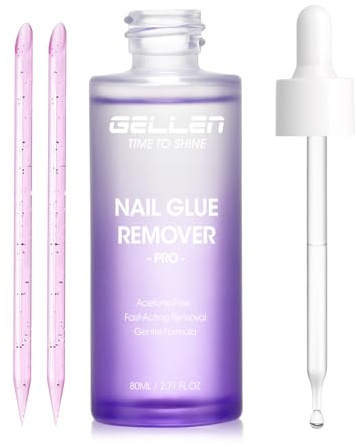 Gellen Dissolvant Pour Colle à Ongles 80ML Avec 2 Bâtons Acrylique | Grande Capacité Sans Acétone Nail Glue Remover Pour Faux Ongles, Press On, Faux Ongles Adhésif et Nail Tips, Colle Gel Solide