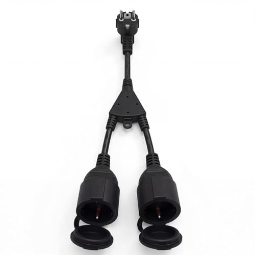 Double Prise Électrique Multiprise Extérieur Étanche IP20 Rallonge Courte 33cm 2 Prises Schuko 16A 4000W Adaptateur Flexible pour Intérieur Jardin Bureau Noir