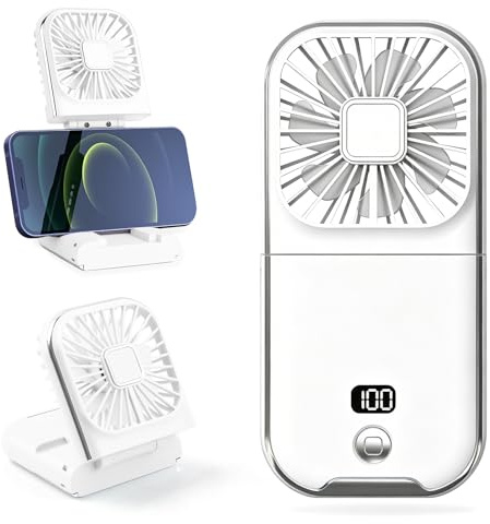 RosyFate Ventilador Portatil, Ventilador Usb Silencioso, Mini Ventilador, Ventilador Recargable Plegable, 4 Velocidades, Mano Escritorio y Cuello, para Oficina Hogar Viajes (Blanco)