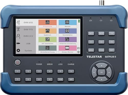 TELESTAR SATPLUS 5 – SAT Messgerät mit Live-TV-Bild | Für DVB-S/DVB-S2/DVB-C/DVB-T2, Unicable, 5″ Bildschirm