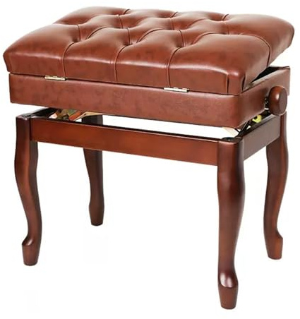 Pianopallar, Justerbar pianopall med förvaring, massivt trä, svart, vit, valnöt, 48-58 cm, 440IBS(Walnut)
