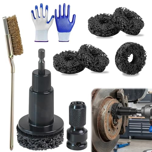 9-tlg Radnabenschleifer Set - mit 5 Schleifscheiben 1/2'' und Stahlbürste | Radnabenreiniger und Rostentferner für Bremsscheiben Reifenwechsel Akkuschrauber