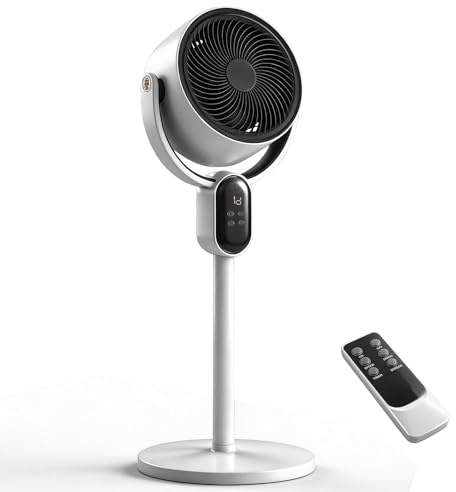 Karl home 20dB Quiet Standing Fan for Bedroom, 120°+ 90° Oscillating Fan, 2-in-1 Pedestal & Tabletop Fan with 3 Speeds, 12H Timer, Remote and Adjustable Height, Air Circulator Fan, White
