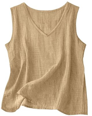 Camiseta de Tirantes de Verano para Mujer – Camisa de Lino y Blusa de algodón con Cuello en V sin Mangas, Ideal para Playa, Estilo Bohemio y festivalero