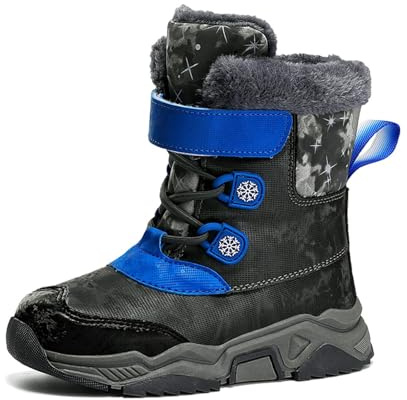 Generisch Botas de nieve de color sólido de invierno antideslizantes cálidas acolchadas botas engrosadas para niños, azul, 34 EU