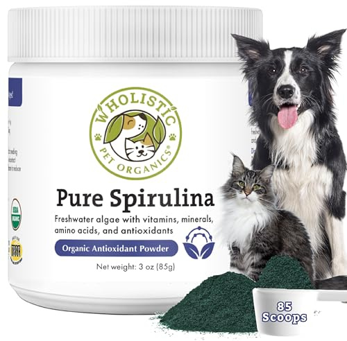 Wholistic Pet Organics Spirulina for Dogs - 3 Oz - Supports Healthy Immune System & Seasonal Allergy - Plant Based Antioxidant Support for Homemade Food - Organic Dog Food Topper - Freshly Made in USA