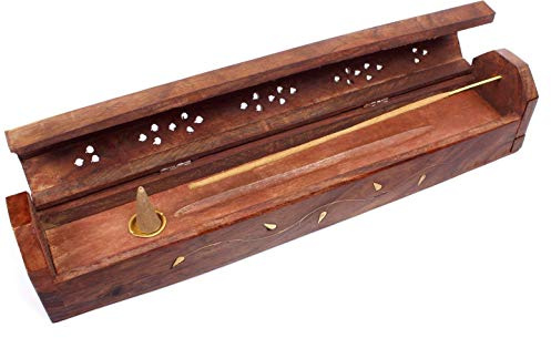 LUXflair Räucherstäbchen- & Kegelbox aus Rosenholz mit Messingdesign | Handgefertigte Räucherbox für sichere Anwendung, einfache Aufbewahrung und besondere Momente mit Räucherwerk