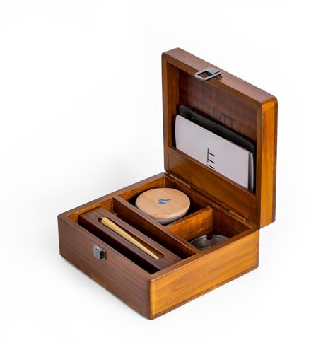 LITT Small Stash Box – Premium Wooden Storage Organiser with Lock, Airtight Smell-Proof Container, Resealable Mylar Bags, Rolling Tray & More – Brown Colour