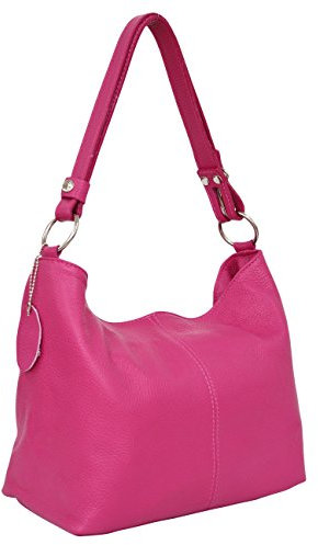 AMBRA Moda GL005 - Bolso de mano para mujer de cuero, bolso de hombro y bandolera (fucsia)