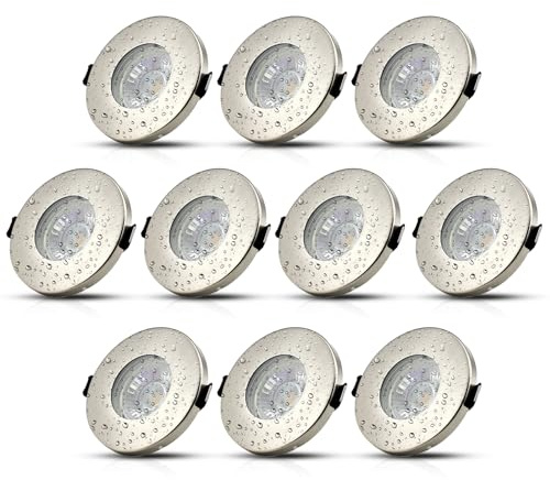 HiBay® 10er Set LED Einbaustrahler IP44 GU10 Deckenspots Lochdurchmesser 68mm Badezimmer Einbauleuchte Bad Einbauspot Inkl. 5W Leuchtmittel Neutralweiß 230V | Deckenspots Neutralweiß 230V Rund für Badezimmer Flur Küche Schlafzimmer Wohnzimmer