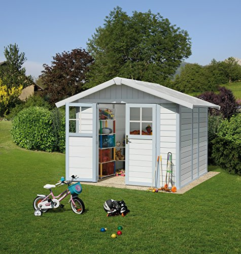 Ondis24 Gartenhaus 2,42x2,02m, Gerätehaus Kunststoff/Metall, Fahrradschuppen mit Satteldach, Geräteschuppen UV-beständig