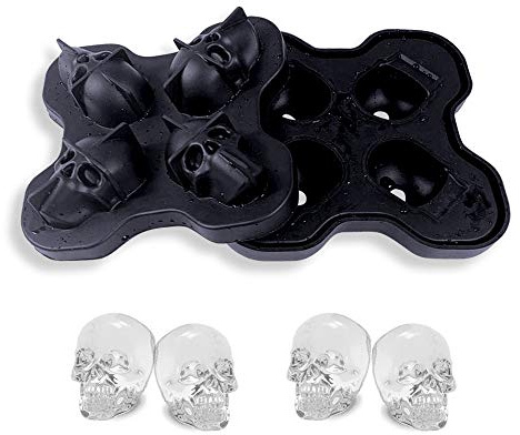 LAPONO 1 Stücke Schädel Flexible Silikon Eiswürfelform Tablett Food Grade Flexible Eiswürfelbereiter in Formen für Whisky-Eis und Cocktails Coole Runde Eiswürfelbereiter Make for Four Giant Skulls