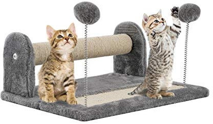 ADEPTNA Sturdy Durable Pet Cat Kitten Cat Scratching Post and Foldable Cats Scratch Board Full Sisal and Plush Covered with Toy Spring Play Balls Pet Healthy Activity