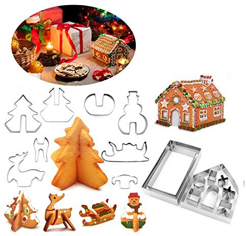 Xinlie Moldes Lindos de Galletas Navideñas Cortadores de Galletas Hombre de Jengibre Sello de Galletas Molde de Galletas 3D Cortadores de Galletas Navideñas para Tartas Accesorio de Cocina(18 Piezas)