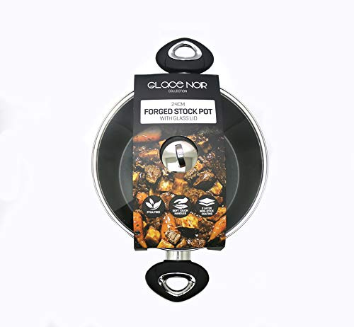Daewoo Glace Noir CKW2275 - Cacerola forjada con tapa de cristal y revestimiento antiadherente de cerámica, apta para cocinas de gas, eléctricas e inducción, asas resistentes de tacto suave, aluminio
