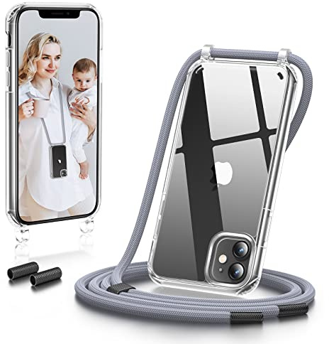 GOODVISH Handykette für iPhone 11 Hülle mit Band Transparent, Silber | Kameraschutz und Bildschirmschutz, Necklace Handyhülle Schnur Schutzhülle für zum Umhängen Phone Case 11 mit Kordel 6.1
