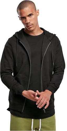Urban Classics Organic huvtröja med full dragkedja, herr huvtröja, finns i många olika färger, storlekar S till 5XL, svart, 5XL