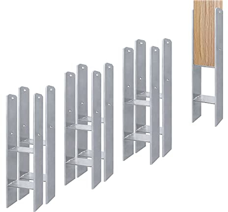 Aufun Lot de 6 supports de poteau en H - Galvanisés à chaud - 121 mm - Ancrage en H - Galvanisé à chaud - Longueur : 600 mm - Épaisseur du matériau : 5 mm (6 pièces de 121 mm)
