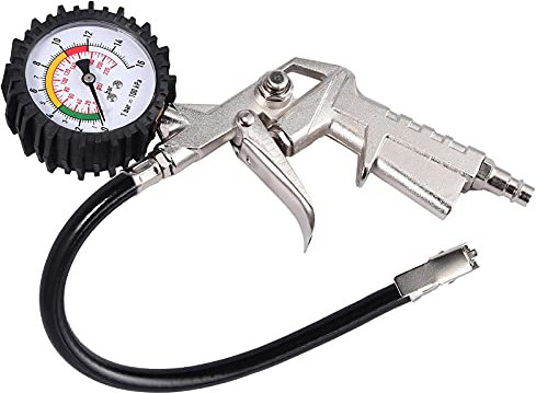 Bohaner Car Tyre Pressure Gauge 220PSI Inflator Gun Gauge Meter With Rubber Hose 16 BAR Air Compressor Car Van Tire Tool for Compressor Car Motorcycle Bicycle Truck