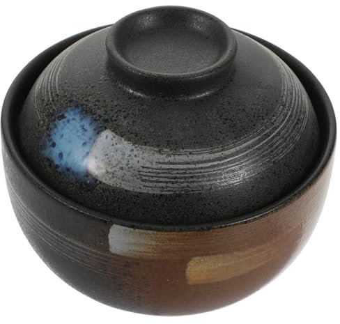 Bol en Céramique avec Couvercle Traditionnel de Style de Style Bol Ramen Soupe de Nouilles Bol de Riz avec Couvercle (Noir)
