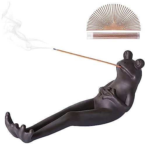 Frog Incense Stick Holder - Ceramic Insence Burner with 30Pcs Sandalwood Incense Sticks, Frog Incense Holder, Frog Ornament for Aromatherapy, Meditation, Yoga, Home, Living Room, Office